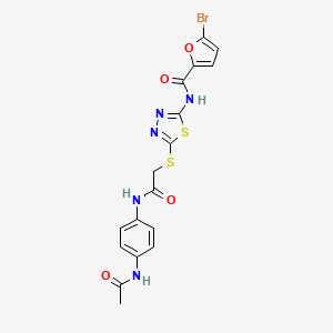 molecular formula C17H14BrN5O4S2 B3296346 N-[5-[[2-(4-acetamidoanilino)-2-oxoethyl]thio]-1,3,4-thiadiazol-2-yl]-5-bromo-2-furancarboxamide CAS No. 893143-78-7