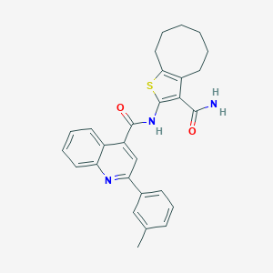 molecular formula C28H27N3O2S B329644 N-(3-carbamoyl-4,5,6,7,8,9-hexahydrocycloocta[b]thiophen-2-yl)-2-(3-methylphenyl)quinoline-4-carboxamide 