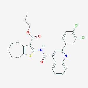 molecular formula C29H26Cl2N2O3S B329647 propyl 2-({[2-(3,4-dichlorophenyl)-4-quinolinyl]carbonyl}amino)-5,6,7,8-tetrahydro-4H-cyclohepta[b]thiophene-3-carboxylate 