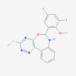 molecular formula C18H14I2N4O2S B329653 6-(3,5-Diiodo-2-methoxyphenyl)-3-(methylsulfanyl)-6,7-dihydro[1,2,4]triazino[5,6-d][3,1]benzoxazepine 
