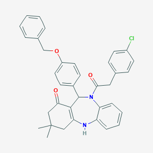 molecular formula C36H33ClN2O3 B329656 11-[4-(benzyloxy)phenyl]-10-[(4-chlorophenyl)acetyl]-3,3-dimethyl-2,3,4,5,10,11-hexahydro-1H-dibenzo[b,e][1,4]diazepin-1-one 