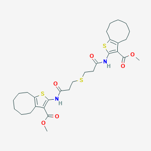 molecular formula C30H40N2O6S3 B329673 Dimethyl 2,2'-{sulfanediylbis[(1-oxopropane-3,1-diyl)imino]}bis(4,5,6,7,8,9-hexahydrocycloocta[b]thiophene-3-carboxylate) 