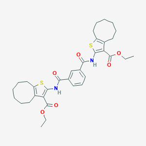 molecular formula C34H40N2O6S2 B329674 Diethyl 2,2'-[benzene-1,3-diylbis(carbonylimino)]bis(4,5,6,7,8,9-hexahydrocycloocta[b]thiophene-3-carboxylate) 