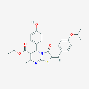 molecular formula C26H26N2O5S B329675 ethyl 5-(4-hydroxyphenyl)-2-(4-isopropoxybenzylidene)-7-methyl-3-oxo-2,3-dihydro-5H-[1,3]thiazolo[3,2-a]pyrimidine-6-carboxylate 