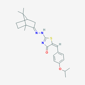 molecular formula C23H29N3O2S B329677 (5E)-5-[(4-propan-2-yloxyphenyl)methylidene]-2-[(2E)-2-(1,7,7-trimethyl-2-bicyclo[2.2.1]heptanylidene)hydrazinyl]-1,3-thiazol-4-one 