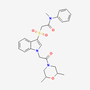 molecular formula C25H29N3O5S B3296814 2-((1-(2-(2,6-dimethylmorpholino)-2-oxoethyl)-1H-indol-3-yl)sulfonyl)-N-methyl-N-phenylacetamide CAS No. 894024-04-5