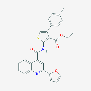 molecular formula C28H22N2O4S B329687 Ethyl 2-({[2-(2-furyl)-4-quinolinyl]carbonyl}amino)-4-(4-methylphenyl)-3-thiophenecarboxylate 