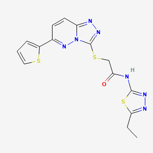 molecular formula C15H13N7OS3 B3296877 N-(5-ethyl-1,3,4-thiadiazol-2-yl)-2-((6-(thiophen-2-yl)-[1,2,4]triazolo[4,3-b]pyridazin-3-yl)thio)acetamide CAS No. 894050-96-5