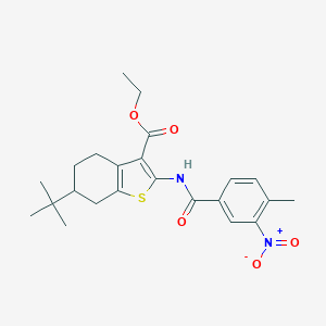 molecular formula C23H28N2O5S B329715 Ethyl 6-tert-butyl-2-({3-nitro-4-methylbenzoyl}amino)-4,5,6,7-tetrahydro-1-benzothiophene-3-carboxylate 