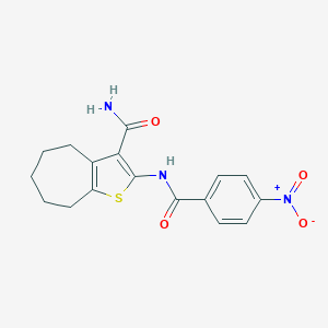 molecular formula C17H17N3O4S B329726 2-{[(4-nitrophenyl)carbonyl]amino}-5,6,7,8-tetrahydro-4H-cyclohepta[b]thiophene-3-carboxamide 