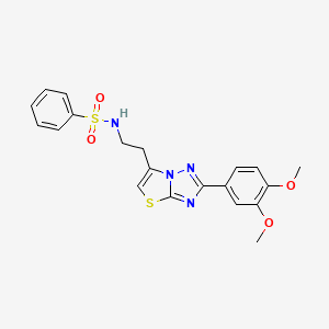 molecular formula C20H20N4O4S2 B3297332 N-(2-(2-(3,4-dimethoxyphenyl)thiazolo[3,2-b][1,2,4]triazol-6-yl)ethyl)benzenesulfonamide CAS No. 895439-95-9
