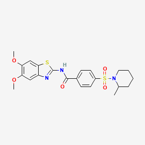 molecular formula C22H25N3O5S2 B3297345 N-(5,6-dimethoxybenzo[d]thiazol-2-yl)-4-((2-methylpiperidin-1-yl)sulfonyl)benzamide CAS No. 895440-16-1