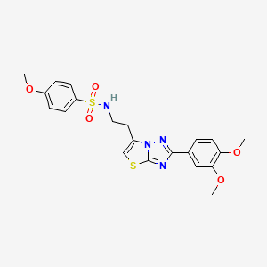 molecular formula C21H22N4O5S2 B3297359 N-(2-(2-(3,4-dimethoxyphenyl)thiazolo[3,2-b][1,2,4]triazol-6-yl)ethyl)-4-methoxybenzenesulfonamide CAS No. 895440-59-2