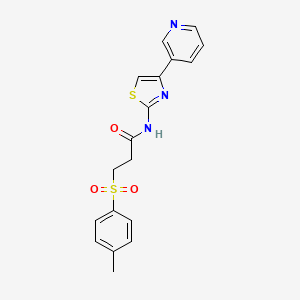 molecular formula C18H17N3O3S2 B3297380 N-(4-(pyridin-3-yl)thiazol-2-yl)-3-tosylpropanamide CAS No. 895443-15-9