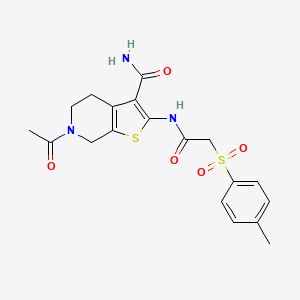 molecular formula C19H21N3O5S2 B3297438 6-Acetyl-2-(2-tosylacetamido)-4,5,6,7-tetrahydrothieno[2,3-c]pyridine-3-carboxamide CAS No. 895451-46-4