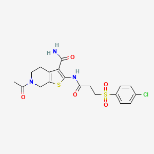 molecular formula C19H20ClN3O5S2 B3297479 6-Acetyl-2-(3-((4-chlorophenyl)sulfonyl)propanamido)-4,5,6,7-tetrahydrothieno[2,3-c]pyridine-3-carboxamide CAS No. 895463-50-0