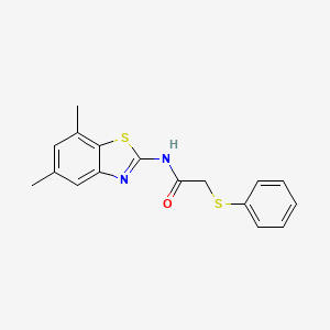 molecular formula C17H16N2OS2 B3297530 N-(5,7-dimethyl-1,3-benzothiazol-2-yl)-2-phenylsulfanylacetamide CAS No. 895489-00-6