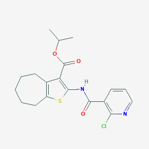 molecular formula C19H21ClN2O3S B329765 isopropyl 2-{[(2-chloro-3-pyridinyl)carbonyl]amino}-5,6,7,8-tetrahydro-4H-cyclohepta[b]thiophene-3-carboxylate 