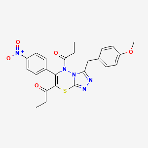 molecular formula C24H23N5O5S B3297703 1-[3-(4-methoxybenzyl)-6-(4-nitrophenyl)-5-propionyl-5H-[1,2,4]triazolo[3,4-b][1,3,4]thiadiazin-7-yl]propan-1-one CAS No. 896268-12-5