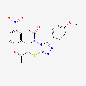 molecular formula C21H17N5O5S B3297715 1-[5-acetyl-3-(4-methoxyphenyl)-6-(3-nitrophenyl)-5H-[1,2,4]triazolo[3,4-b][1,3,4]thiadiazin-7-yl]ethanone CAS No. 896274-31-0
