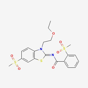 molecular formula C20H22N2O6S3 B3297721 (E)-N-(3-(2-ethoxyethyl)-6-(methylsulfonyl)benzo[d]thiazol-2(3H)-ylidene)-2-(methylsulfonyl)benzamide CAS No. 896274-37-6