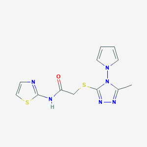 molecular formula C12H12N6OS2 B3297790 2-[(5-methyl-4-pyrrol-1-yl-1,2,4-triazol-3-yl)sulfanyl]-N-(1,3-thiazol-2-yl)acetamide CAS No. 896297-86-2
