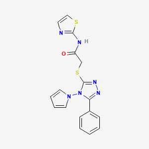 molecular formula C17H14N6OS2 B3297801 2-{[5-phenyl-4-(1H-pyrrol-1-yl)-4H-1,2,4-triazol-3-yl]sulfanyl}-N-(1,3-thiazol-2-yl)acetamide CAS No. 896298-26-3