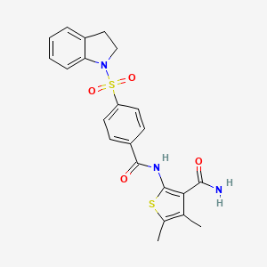 molecular formula C22H21N3O4S2 B3297826 2-(4-(Indolin-1-ylsulfonyl)benzamido)-4,5-dimethylthiophene-3-carboxamide CAS No. 896311-12-9