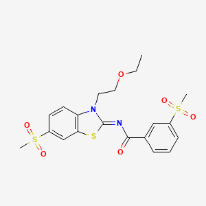 molecular formula C20H22N2O6S3 B3297888 (E)-N-(3-(2-ethoxyethyl)-6-(methylsulfonyl)benzo[d]thiazol-2(3H)-ylidene)-3-(methylsulfonyl)benzamide CAS No. 896328-87-3