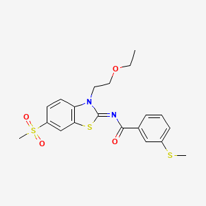 molecular formula C20H22N2O4S3 B3297923 (Z)-N-(3-(2-ethoxyethyl)-6-(methylsulfonyl)benzo[d]thiazol-2(3H)-ylidene)-3-(methylthio)benzamide CAS No. 896345-84-9
