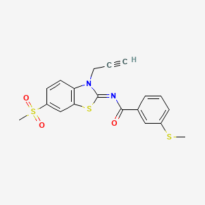 molecular formula C19H16N2O3S3 B3297927 (Z)-N-(6-(methylsulfonyl)-3-(prop-2-yn-1-yl)benzo[d]thiazol-2(3H)-ylidene)-3-(methylthio)benzamide CAS No. 896346-52-4