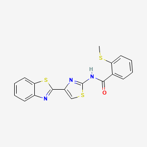 molecular formula C18H13N3OS3 B3297944 N-[4-(1,3-benzothiazol-2-yl)-1,3-thiazol-2-yl]-2-methylsulfanylbenzamide CAS No. 896348-16-6