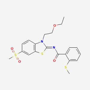 molecular formula C20H22N2O4S3 B3297965 (E)-N-(3-(2-ethoxyethyl)-6-(methylsulfonyl)benzo[d]thiazol-2(3H)-ylidene)-2-(methylthio)benzamide CAS No. 896353-05-2