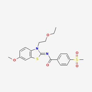 molecular formula C20H22N2O5S2 B3297979 (Z)-N-(3-(2-ethoxyethyl)-6-methoxybenzo[d]thiazol-2(3H)-ylidene)-4-(methylsulfonyl)benzamide CAS No. 896356-28-8