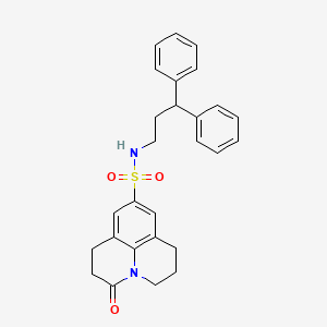 molecular formula C27H28N2O3S B3297990 N-(3,3-diphenylpropyl)-2-oxo-1-azatricyclo[7.3.1.0^{5,13}]trideca-5,7,9(13)-triene-7-sulfonamide CAS No. 896357-85-0