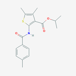 molecular formula C18H21NO3S B329801 Isopropyl 4,5-dimethyl-2-[(4-methylbenzoyl)amino]-3-thiophenecarboxylate 
