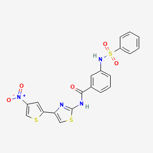 molecular formula C20H14N4O5S3 B3298041 3-benzenesulfonamido-N-[4-(4-nitrothiophen-2-yl)-1,3-thiazol-2-yl]benzamide CAS No. 896363-65-8