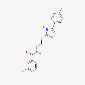 molecular formula C21H23N3OS B3298327 3,4-dimethyl-N-(2-((5-(p-tolyl)-1H-imidazol-2-yl)thio)ethyl)benzamide CAS No. 897454-59-0
