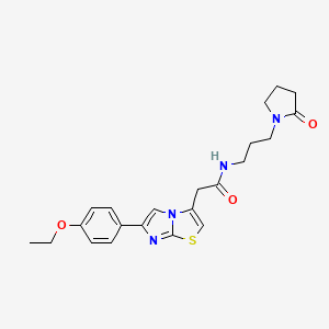 molecular formula C22H26N4O3S B3298382 2-(6-(4-ethoxyphenyl)imidazo[2,1-b]thiazol-3-yl)-N-(3-(2-oxopyrrolidin-1-yl)propyl)acetamide CAS No. 897462-86-1