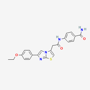 molecular formula C22H20N4O3S B3298390 4-(2-(6-(4-Ethoxyphenyl)imidazo[2,1-b]thiazol-3-yl)acetamido)benzamide CAS No. 897462-92-9