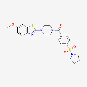 molecular formula C23H26N4O4S2 B3298414 (4-(6-Methoxybenzo[d]thiazol-2-yl)piperazin-1-yl)(4-(pyrrolidin-1-ylsulfonyl)phenyl)methanone CAS No. 897468-71-2