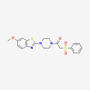 molecular formula C20H21N3O4S2 B3298422 6-Methoxy-2-{4-[(phenylsulfonyl)acetyl]piperazin-1-yl}-1,3-benzothiazole CAS No. 897469-25-9
