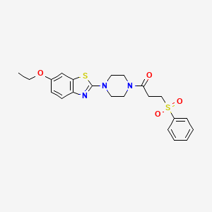 molecular formula C22H25N3O4S2 B3298446 6-Ethoxy-2-{4-[3-(phenylsulfonyl)propanoyl]piperazin-1-yl}-1,3-benzothiazole CAS No. 897470-40-5