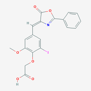 molecular formula C19H14INO6 B329863 {2-iodo-6-methoxy-4-[(5-oxo-2-phenyl-1,3-oxazol-4(5H)-ylidene)methyl]phenoxy}acetic acid 