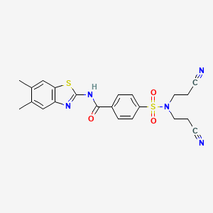molecular formula C22H21N5O3S2 B3298729 4-[bis(2-cyanoethyl)sulfamoyl]-N-(5,6-dimethyl-1,3-benzothiazol-2-yl)benzamide CAS No. 898372-16-2