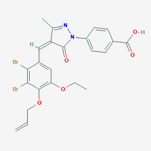 molecular formula C23H20Br2N2O5 B329878 4-{4-[4-(allyloxy)-2,3-dibromo-5-ethoxybenzylidene]-3-methyl-5-oxo-4,5-dihydro-1H-pyrazol-1-yl}benzoic acid 