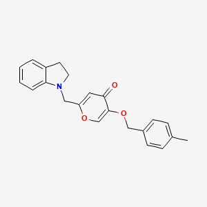 molecular formula C22H21NO3 B3298835 2-(indolin-1-ylmethyl)-5-((4-methylbenzyl)oxy)-4H-pyran-4-one CAS No. 898418-27-4