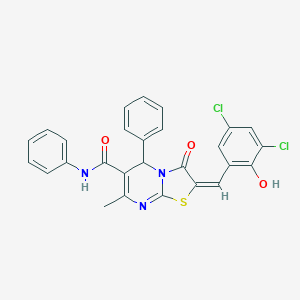 molecular formula C27H19Cl2N3O3S B329884 2-(3,5-dichloro-2-hydroxybenzylidene)-7-methyl-3-oxo-N,5-diphenyl-2,3-dihydro-5H-[1,3]thiazolo[3,2-a]pyrimidine-6-carboxamide 