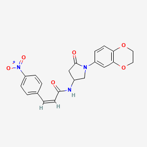 (Z)-N-(1-(2,3-dihydrobenzo[b][1,4]dioxin-6-yl)-5-oxopyrrolidin-3-yl)-3-(4-nitrophenyl)acrylamide