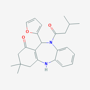 molecular formula C24H28N2O3 B329897 11-(2-furyl)-3,3-dimethyl-10-(3-methylbutanoyl)-2,3,4,5,10,11-hexahydro-1H-dibenzo[b,e][1,4]diazepin-1-one 